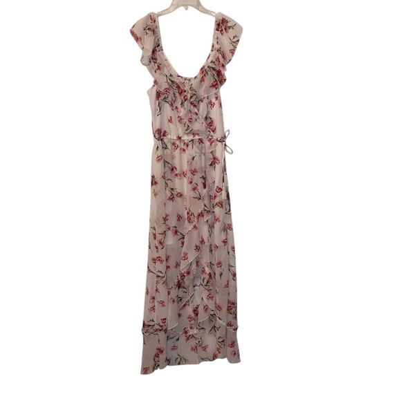 Hint of BLUSH Maxi Dress White Pink Floral Print Size Large - Picture 3 of 9